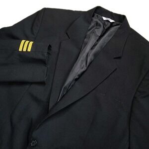 Crew Outfitters Pilot Blazer Mens 46R Black Airline Wool Blend Captain Stripes